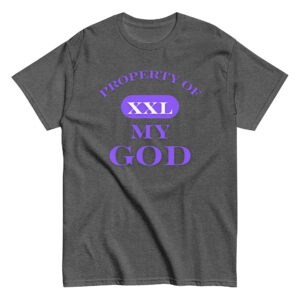 Men's classic tee Property-of-My-God-(Rose)-in-Purple-Letters