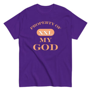 Men's classic tee Property-of-My-God-(Rose)-in-Orange-Letters